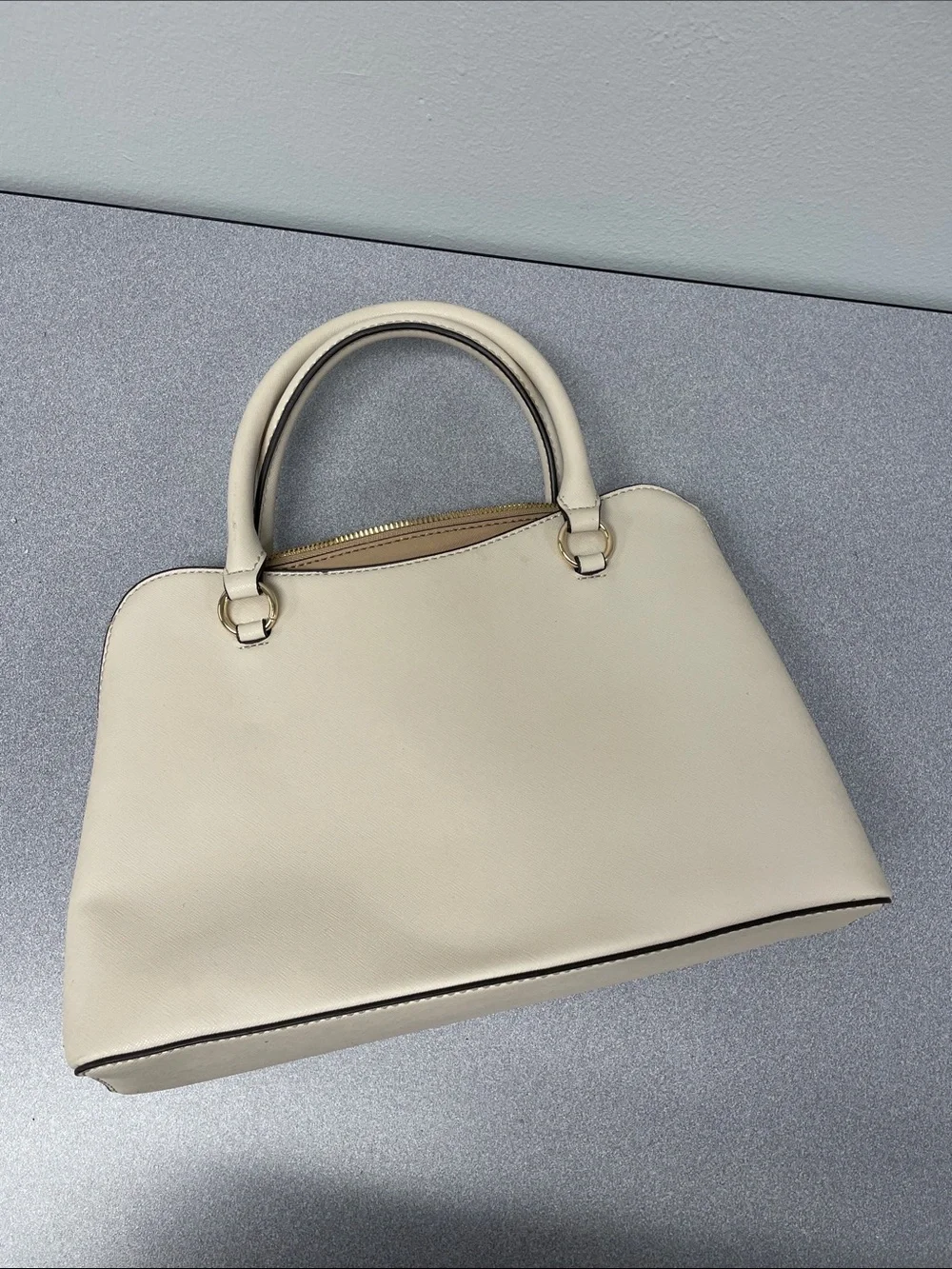 Guess Cream and Tan Structured Satchel with Gold Hardware • Like New!